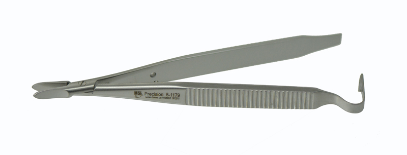 Barraquer Blade Breaker / Holder, 12mm Serrated Heavy Jaws, Flat Grooved Handle, Spring Clip Lock Dull Finish, Overall Length 4-1/2" (115mm), Supplied With 10 Breakable Stainless Steel Blades E0068,08-11101,1054E,08-11101,E0068