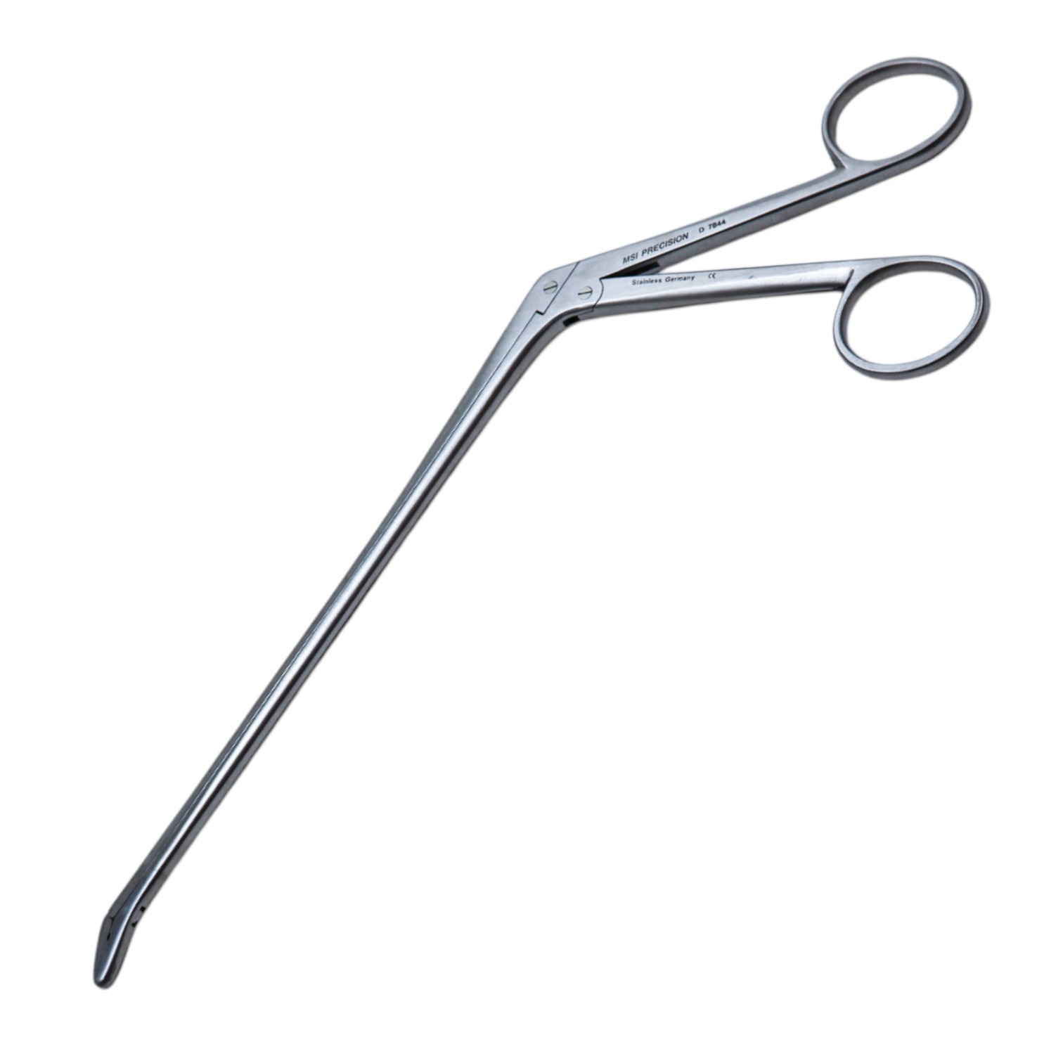 Spurling Intervertebral Discectomy Rongeur, Angled Down 45 Degrees, 4mm X 10mm Jaws, Two Ring Handles, Working Length 7" (178mm) 