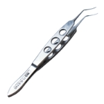 Masket Utrata Capsulorhexis Forceps, Extremely Delicate, Vaulted Shafts Angled 11mm From Bend to Tip, Delicate Triangular Grasping Tips, Three Hole Handle, Overall Length 4" (100mm) K5-5084