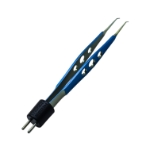 Iris Style Bipolar Forceps, Titanium, Angled 45 Degrees, 0.4mm Tip, Without Platforms, 10mm High Polish Area, Three Hole Handle, Overall Length 4-1/4" (108mm) 