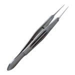 Castroviejo Suturing Forceps, 1 x 2 (0.12mm) Teeth, 5.5mm Tying Platform, Wide Serrated Handle, Polished Finish, Straight Shafts, Overall Length 4-3/8" (110mm) 