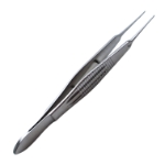 Castroviejo Suturing Forceps, 1 x 2 (0.3mm) Teeth, 5.5mm Tying Platform, Wide Serrated Handle, Polished Finish, Straight Shafts, Overall Length 4-3/8" (110mm) 