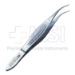 Castroviejo Style Colibri Forceps, 0.5mm, 1 x 2 Teeth Set At 45 Degrees, 6mm Tying Platform, Serrated Wide Handle, Overall Length 4-1/4" (109mm) - 5-4316-5