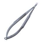 Barraquer Needle Holder, Curved, Delicate 6mm Jaws, Without Lock, Round Knurled Handle, Dull Finish, Overall Length 5-1/4" (133mm) 