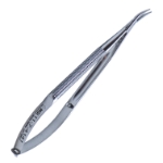 Baby Barraquer Needle Holder, Curved, Delicate, Without Lock, Short Model, 14mm Mid-Screw To Tip, Round Knurled Handle, Overall Length 4" (105mm) 818821,11/7/4141,K6-3030