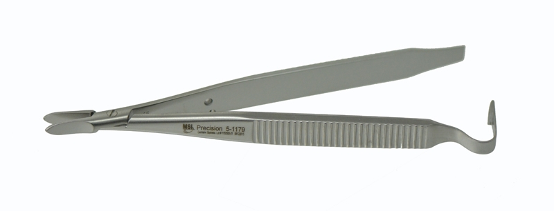 Barraquer Blade Breaker / Holder, 12mm Serrated Heavy Jaws, Flat Grooved Handle, Spring Clip Lock Dull Finish, Overall Length 4-1/2" (115mm), Supplied With 10 Breakable Stainless Steel Blades E0068,08-11101,1054E,08-11101,E0068