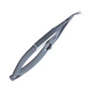 Barraquer Corneal Section Scissors, Right, 45 Degrees Angled Blades Up, Blunt Tips, Finger Slide Lock, 12mm Mid-Screw To Tip, Serrated Handle, Overall Length 4" (100mm) 259997,11/5/2611,K4-1500