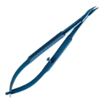 Barraquer Needle Holder, Titanium, Curved, Delicate 9mm Flattened Jaws, With Lock, Round Handle, Overall Length 4-1/4" (109mm) 