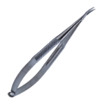 Barraquer Needle Holder, Curved, Very Delicate, Without Lock, 12mm Mid-Screw To Tip, Knurled Handle, Overall Length 5-1/4" (135mm) 921089,11/7/4421,K6-3310