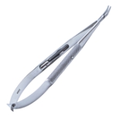 Barraquer Needle Holder, Gently Curved, Delicate 9mm Jaws, With Lock, Round Knurled Handle, Dull Finish, Overall Length 5-1/4" (133mm) K6-3520,E3828 CW,08-02111,4438E,K6-3520,08-02111,E3828 CW