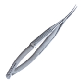 Bechart Lens Holding Forceps, Curved, 23mm Mid-Screw To Tip Length, Serrated Handle, Overall Length 4-3/4" (120mm) 2807930,11/6/9587,K5-8476