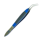 Bechert-McPherson Tying Forceps, Titanium, 45 Degrees Angled Shafts, 10mm Tip To Bend, 10mm Tying Platform, Serrated Handle, Dull Finish, Overall Length 3-1/4" (83mm) ET1815 B