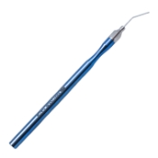 Bimanual DSEK Terry Irrigating Scraper, Hole Shaped Scraper Facing Upwards, 0.4mm Posterior Port, Angled 11mm Bend to Tip, Blue Titanium Handle 852598,May-34,E3123