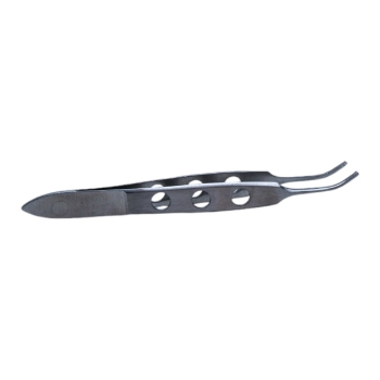 Bishop-Harmon Tissue Forceps, Curved, 0.8mm, 1 x 2 Teeth, Flat Three Hole Handle, Overall Length 3-3/8" (85mm) E1500C,2623E,E1500C