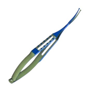 Shepard IOL Insertion Forceps, Titanium, Curved 18mm Shafts, 1.91mm Wide Grasping Tip, Flat Serrated Cross Action Handle, Dull Finish, Overall Length 4.3" (108mm) 