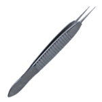 Bonn Suturing Forceps, Straight Shafts, 0.12mm Teeth, Tying Platform, Short Model, Serrated Handle, Polished Finish, Overall Length 3" (80mm) 369017,May-10,08-01204,E1809