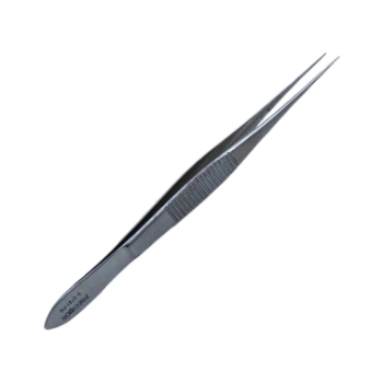 Bracken-Farkas Corneal Forceps, Neumann Modification, Straight Shafts, 0.12mm, Delicate, 1 x 2 Teeth, Serrated Handle, Stabilization Pin, Overall Length 4-1/2" (110mm)  K5-4501,E1670 FN,2264E,K5-4501,E1670FN