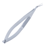 Castroviejo Corneal Scissors, Angled, Blunt Tips, Universal Miniature Model, 19mm Mid-Screw To Tip, Flat Handle, Overall Length 4-1/4" (106mm) 889122,May-34,E3223