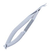 Castroviejo Corneal Section Scissors, Curved Left, Blunt Tips, Lower Blade 0.5mm Longer Than Upper Blade, 14mm Mid-Screw to Tip, Flat Handle, Overall Length 4-1/8" (105mm) 919073,May-16,E3305