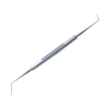 Castroviejo Cyclodialysis Spatula, Double Ended, Gently Curved, 0.5mm x 10mm / 0.5mm x 15mm Blades, Serrated Square Handle, Polished Finish, Overall Length 4-7/8" (125mm) 884561,11/4/4321,K3-3210,08-07124,E0489