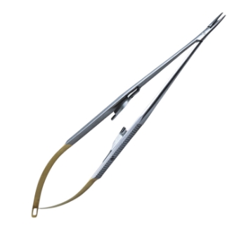 Castroviejo Microsurgery Needle Holder, TC, Straight, Smooth, With Lock, Flat Serrated Handle, Overall Length 7-1/4" (184mm) 
