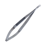 Castroviejo Needle Holder, Curved, 11mm Smooth Jaws, With Lock, Flat Serrated Handle, Overall Length 5-1/2" (140mm) 