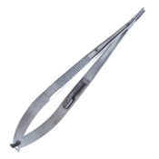 Castroviejo Needle Holder, Straight, Delicate, With Lock, 15mm Mid-Screw To Tip Length, Serrated Handle, Overall Length 5-1/2" (140mm) 259999,11/7/2611,K6-1500,08-02125