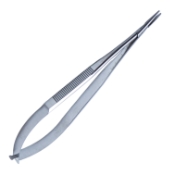 Castroviejo Needle Holder, Straight, Delicate, Without Lock, 15mm Mid-Screw To Tip Length, Serrated Handle, Overall Length 5-1/2" (140mm) 263652,11/7/2621,K6-1510,08-02126