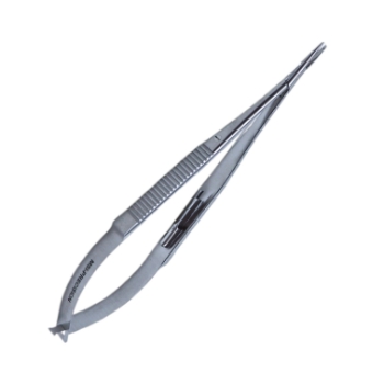 Castroviejo Needle Holder, Straight, Extra Delicate 1.2mm Tips, 10.5mm Smooth Jaws, Flat Serrated Handle, Overall Length 5-1/2" (140mm) 
