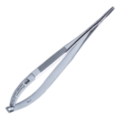 Castroviejo Needle Holder, Straight, Fine 12mm Jaws, Without Lock, Flat Serrated Handle, Overall Length 5-3/8" (136mm) 