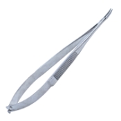 Castroviejo Needle Holder, Gently Curved, Medium 11mm Jaws, Without Lock, Serrated Flat Handle, Overall Length 5-3/4" (145mm) 1114112,May-50,K6-1530,08-02128,E3849