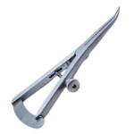 Castroviejo Caliper, Angled, Polished Finish, 45 Degrees Curved Shafts, Grooves, Measures 0mm To 20mm, 1mm Increments, Fine Tips, Thumbscrew Holds Tips Apart, Overall Length 3-3/8" (86mm) E2405D,E2405 D