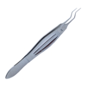 Castroviejo Suturing Forceps, Bayonet Shafts, 0.5mm, 1 x 2 Teeth, 6mm Tying Platform, Serrated Wide Handle, Polished Finish, Overall Length 4-1/4" (106mm) 363905,May-96,E1785