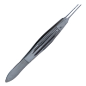 Castroviejo Suturing Forceps, Straight Shafts, 0.9mm Teeth, 5.5mm Tying Platform, Serrated Handle, Polished Finish, Overall Length 4-1/4" (108mm) 370113,May-13,E1802