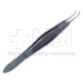 Castroviejo Suturing Forceps, Angled 40 Degrees, 0.12mm Teeth, 6mm Tying Platform, Serrated Wide Handle, Polished Finish, Overall Length 4-1/4" (108mm) - 5-2807-A