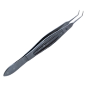 Castroviejo Suturing Forceps, Angled 40 Degrees, 0.12mm Teeth, 6mm Tying Platform, Serrated Wide Handle, Polished Finish, Overall Length 4-1/4" (108mm) E1796 A,E1796 A