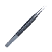 Catalano Corneal Scleral Forceps, 1 x 2 Teeth, Cross Serrated 5mm 60 Degrees Angled Platform, Round Knurled Handle, Polished Finish, Overall Length 4-1/4" (107mm) E1318 12,2014E,E1318 12
