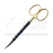 Ceramic Iris Scissors, TC, Super Cut, Curved, Sharp Tips, Square Shaft, Bottom Blade Serrated, Gold Ring Handles, Black Titanium Nitride Coating, Overall Length 4-1/2" (115mm) - 19-136109