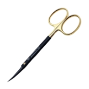 Ceramic Iris Scissors, TC, Super Cut, Curved, Sharp Tips, Square Shaft, Bottom Blade Serrated, Gold Ring Handles, Black Titanium Nitride Coating, Overall Length 4-1/2" (115mm) 