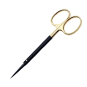 Ceramic Iris Scissors, TC, Super Cut, Straight, Sharp Tips, Square Shaft, Bottom Blade Serrated, Gold Ring Handles, Black Titanium Nitride Coating, Overall Length 4-1/2" (115mm) 