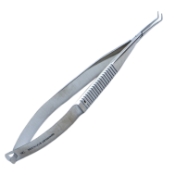 Clayman Lens Forceps, Angled 70 Degrees, Curved Shafts, 3mm Tips, Serrated Cross Action Handle, Dull Finish, Overall Length 4-3/4" (119mm) E2982 S,E2982
