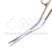 Cottle-Dorsal Scissors,TC, Straight, Blunt, Angled Shanks, Upper Blade Serrated, Flattened Ragnell Tips, Satin Finish, Gold Ring Handles, Overall Length 5-1/2" (140mm) - 19-132328-14LS