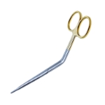 Cottle-Dorsal Scissors,TC, Straight, Blunt, Angled Shanks, Upper Blade Serrated, Flattened Ragnell Tips, Satin Finish, Gold Ring Handles, Overall Length 5-1/2" (140mm) 