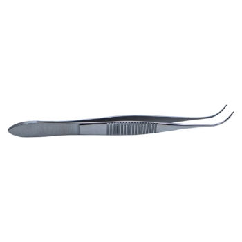 Dressing Forceps, Strongly Curved, Serrations, Serrated Handle, Polished Finish, Delicate Strong Curved Serrated Tips, Overall Length 4" (100mm) 226207,5-2519,E1408