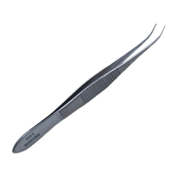 Iris Forceps, Curved, Delicate Lightly Curved Tips, 1 x 2 Mouse Style Teeth, Serrated Handle, Polished Finish, Overall Length 3-7/8" (100mm) 232051,May-35,K5-4110,08-01235,E1424