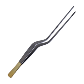 Cushing Bayonet Dressing Forceps, TC, Serrated Jaws, Flat Serrated Handle, Scraper End, Overall Length 7-3/4" (197mm) 