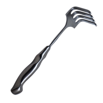 Deep Rake Retractor, 4 Prongs, Blunt, 2-1/4" Wide x 3-1/2" Deep, Ergonomic Handle, Overall Length 10-1/2" (270mm) 