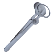 Desmarres Chalazion Forceps, Oval Solid 24mm Wide Lower Plate, Open Upper Plate, Inside Dimensions Of 12mm x 20mm, Serrated Handle, Polished Finish, Locking Thumb Screw, Overall Length 3-1/2" (90mm) 663037,May-15,K5-9650,08-01703,E2604