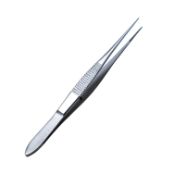 Dressing Forceps, Straight, Serrations, Serrated Handle, Polished Finish, Delicate 11mm Straight Tips, Overall Length 4" (100mm) 