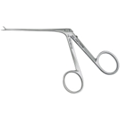 Ear Forceps, 0.6mm X 4mm Jaw, Curved 25 Degrees Left, Working Length 3" (80mm), Overall Length 5-1/2" (140mm) 